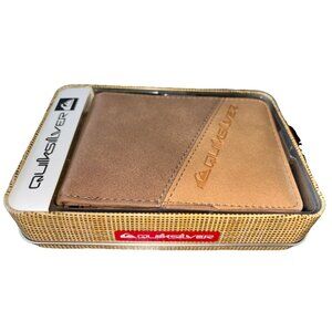 MEN'S QUIKSILVER BROWN/LIGHT BROWN BIFOLD FAUX SUEDE WALLET NEW IN TIN GIFTBOX